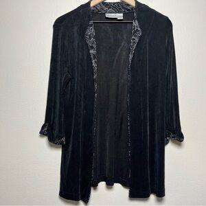 Chico's Travelers Women Cardigan‎ Sweater Medium Black Silver Abstract Trim